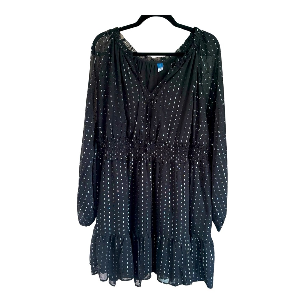 Old Navy Women's Plus 2X Black and Silver Waist Defining Shine Mini Party Dress - Picture 2 of 11